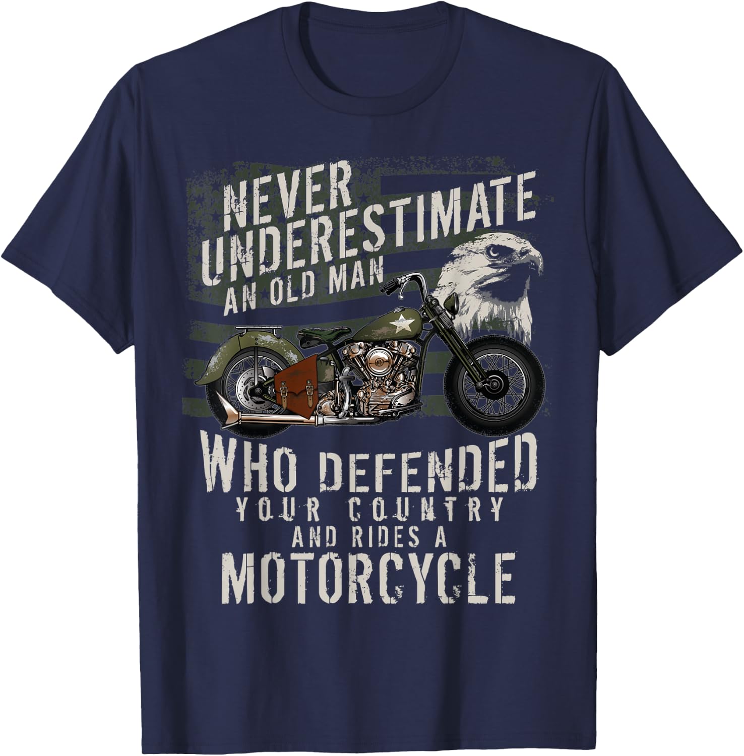 US Veteran Vintage Military Motorcycle Bike T Shirt Gift T-Shirt - T-Shirt | Navy