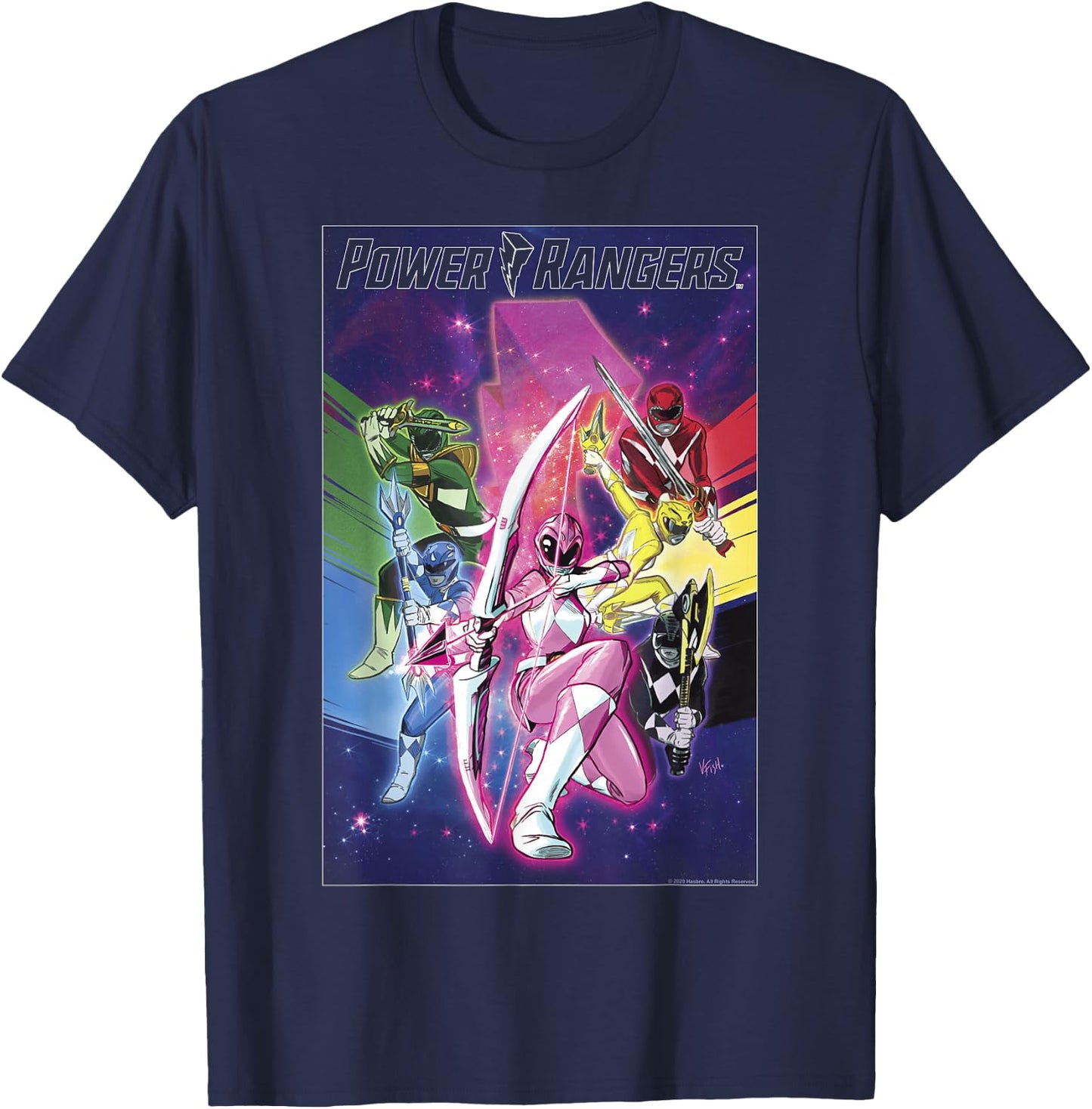 Power Rangers Rainbow Color Action Group Shot Poster T-Shirt - T-Shirt | Navy