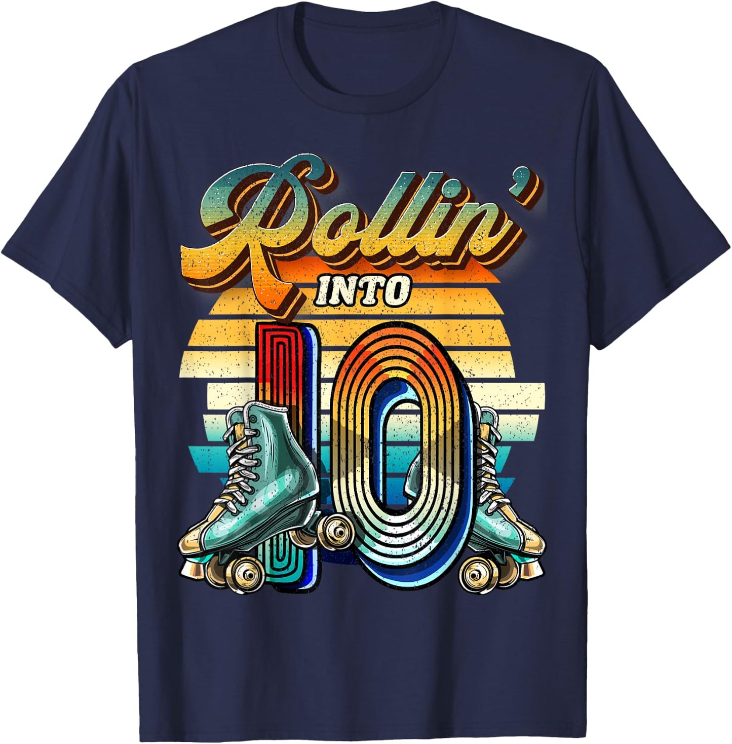 Rollin' into 10 Roller Skating Rink 10th Birthday Party Girl T-Shirt - T-Shirt | Navy