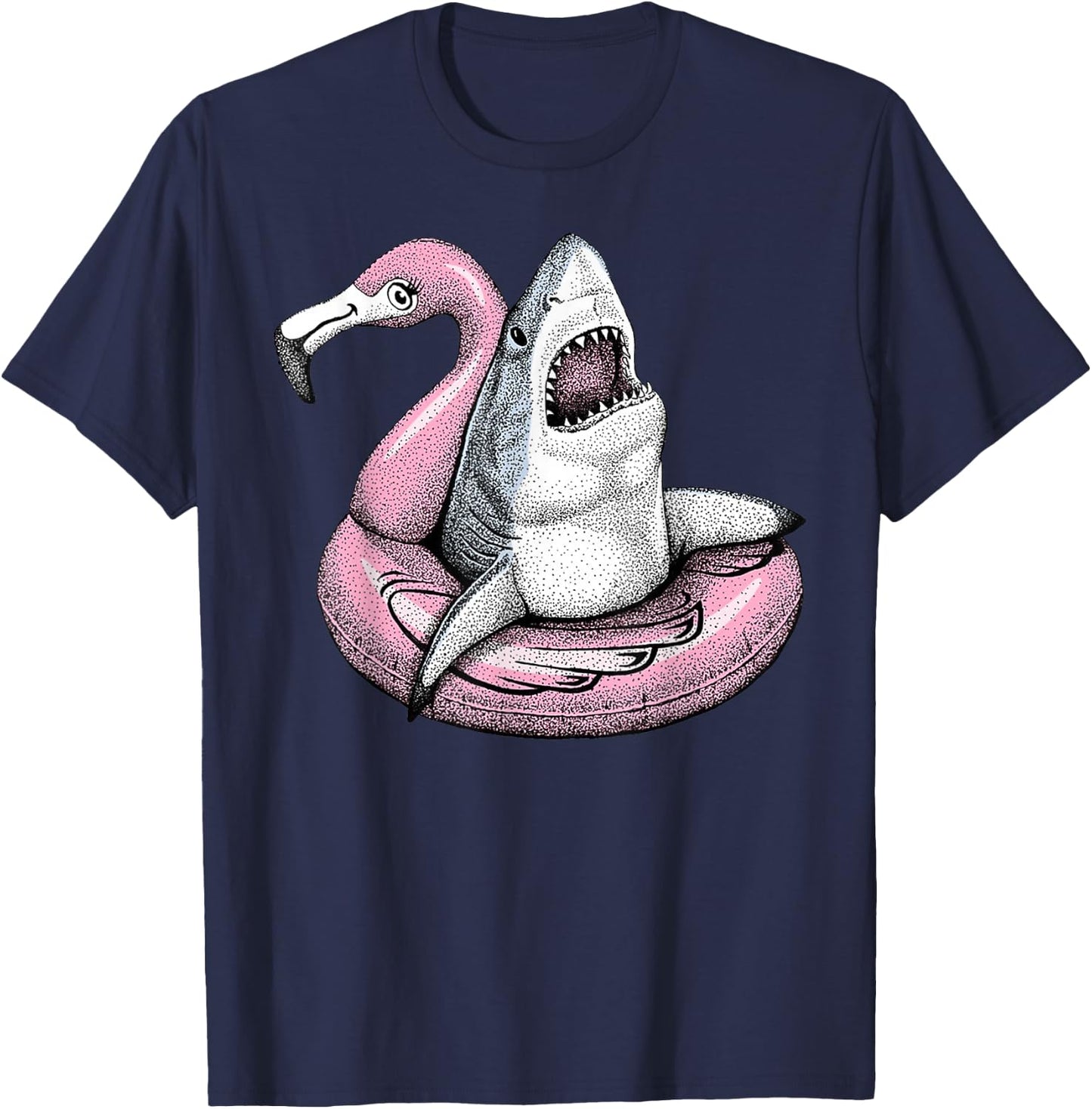Hello Summer Matching Family Flamingo Pool Shark Beach T-Shirt - T-Shirt | Navy