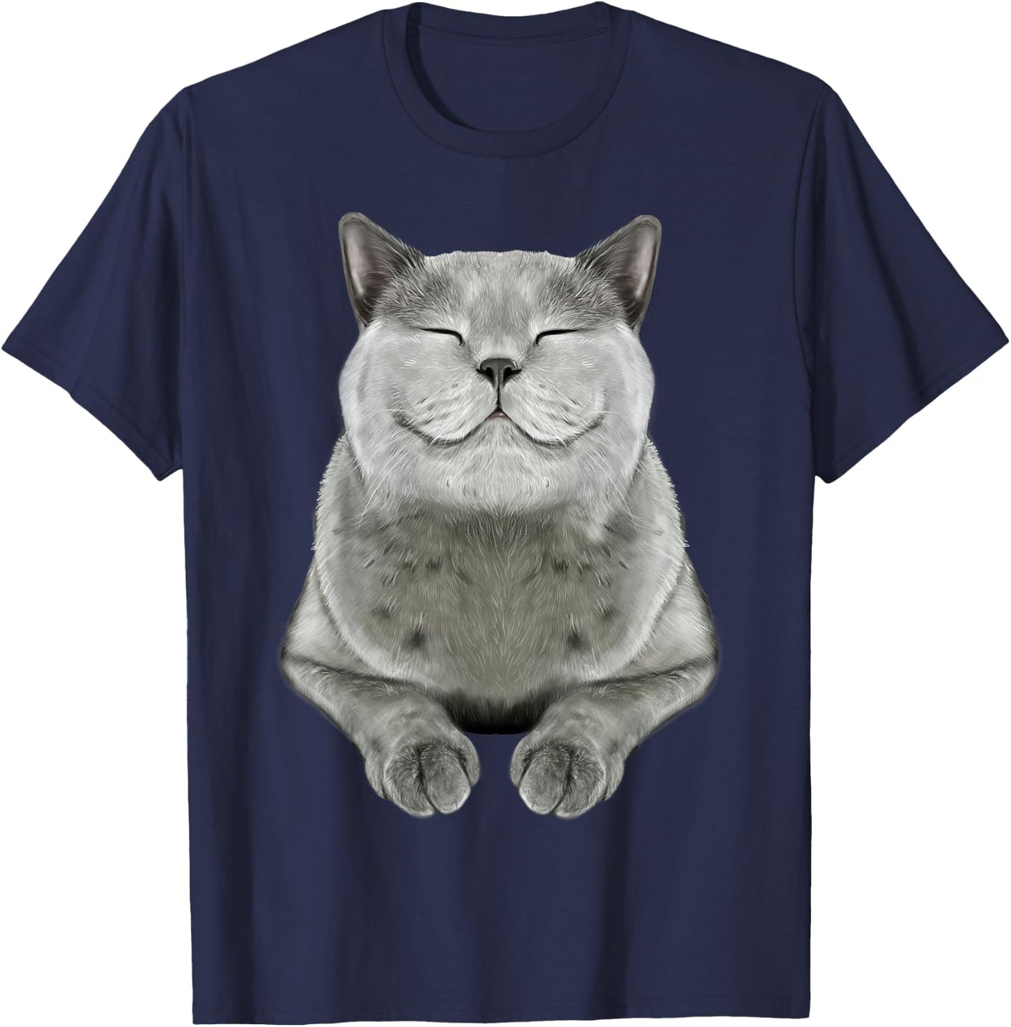 Grey Cat Smile Eager Face Cats Shirt Gifts T-Shirt - T-Shirt | Navy