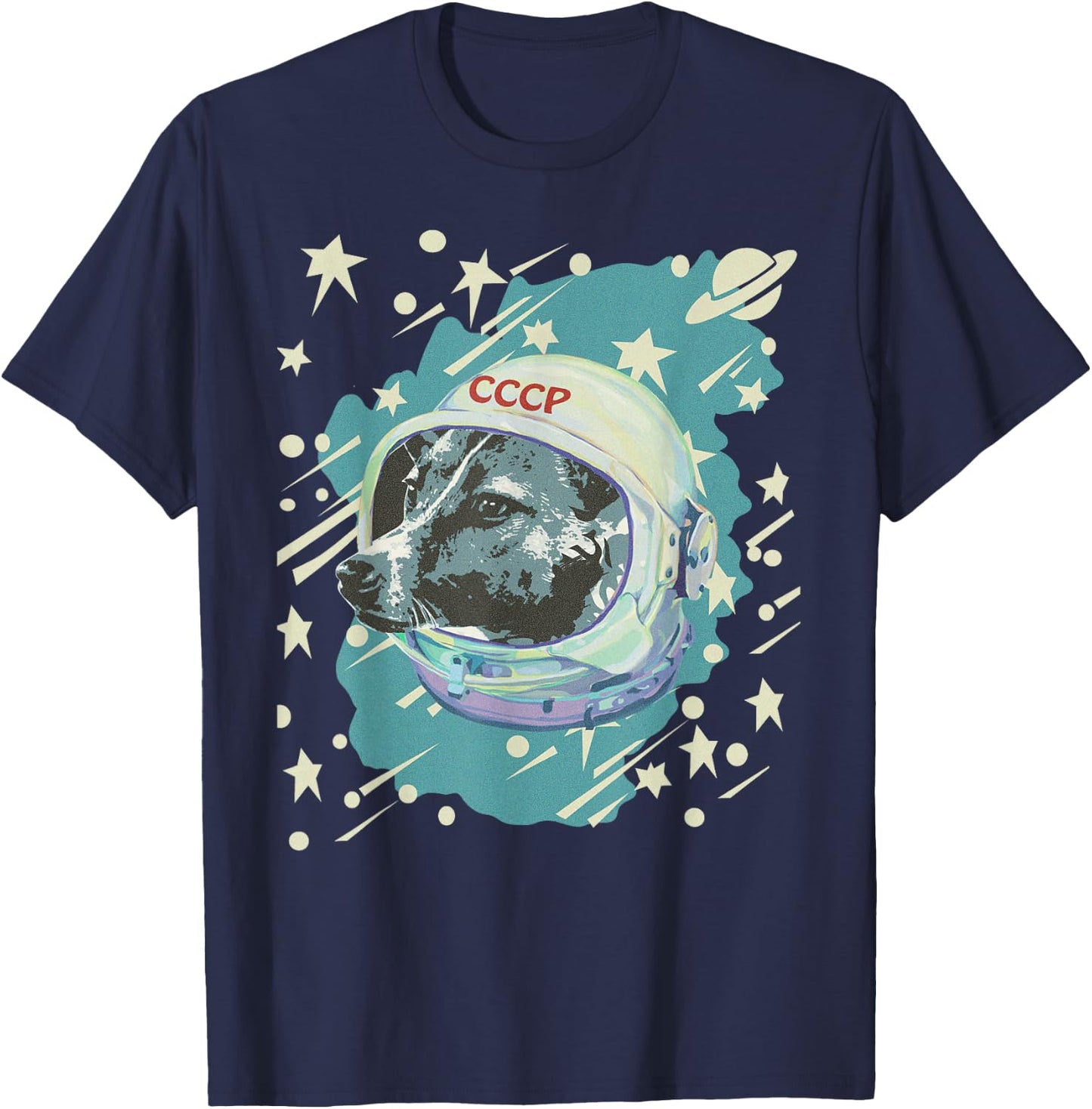 Soviet Union USSR T Shirt Russian Laika Dog Propaganda T-Shirt - T-Shirt | Navy