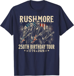 Funny Mount Rushmore 250th Birthday Tour Rockstar Graphic T-Shirt - T-Shirt | Navy