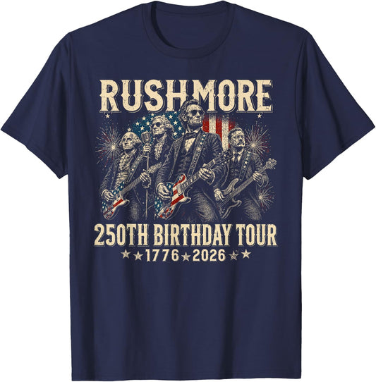 Funny Mount Rushmore 250th Birthday Tour Rockstar Graphic T-Shirt - T-Shirt | Navy