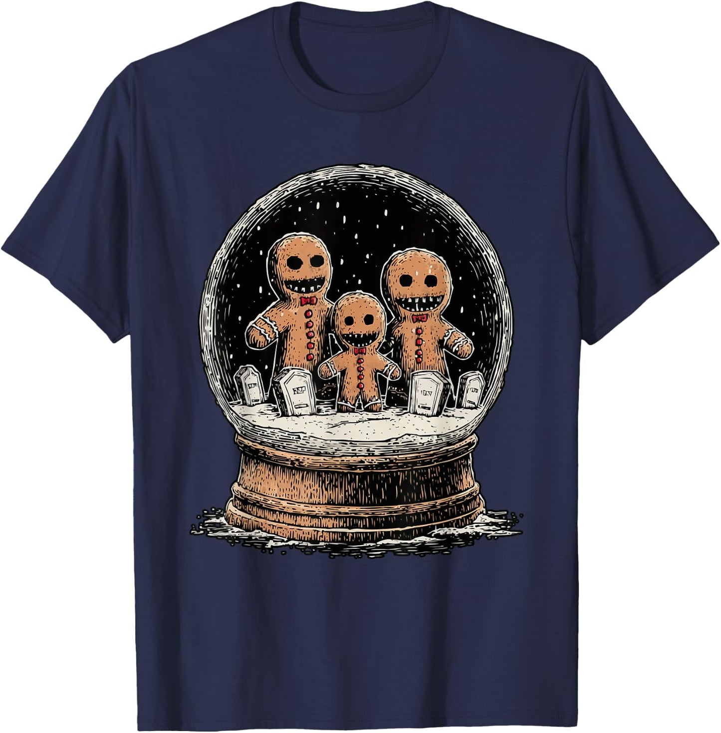 Creepy Gingerbread Cookies Goth Winter Gothic Christmas Snow T-Shirt - T-Shirt | Navy