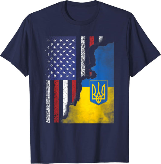 Ukrainian American Flag Ukraine USA America Roots T-Shirt - T-Shirt | Navy