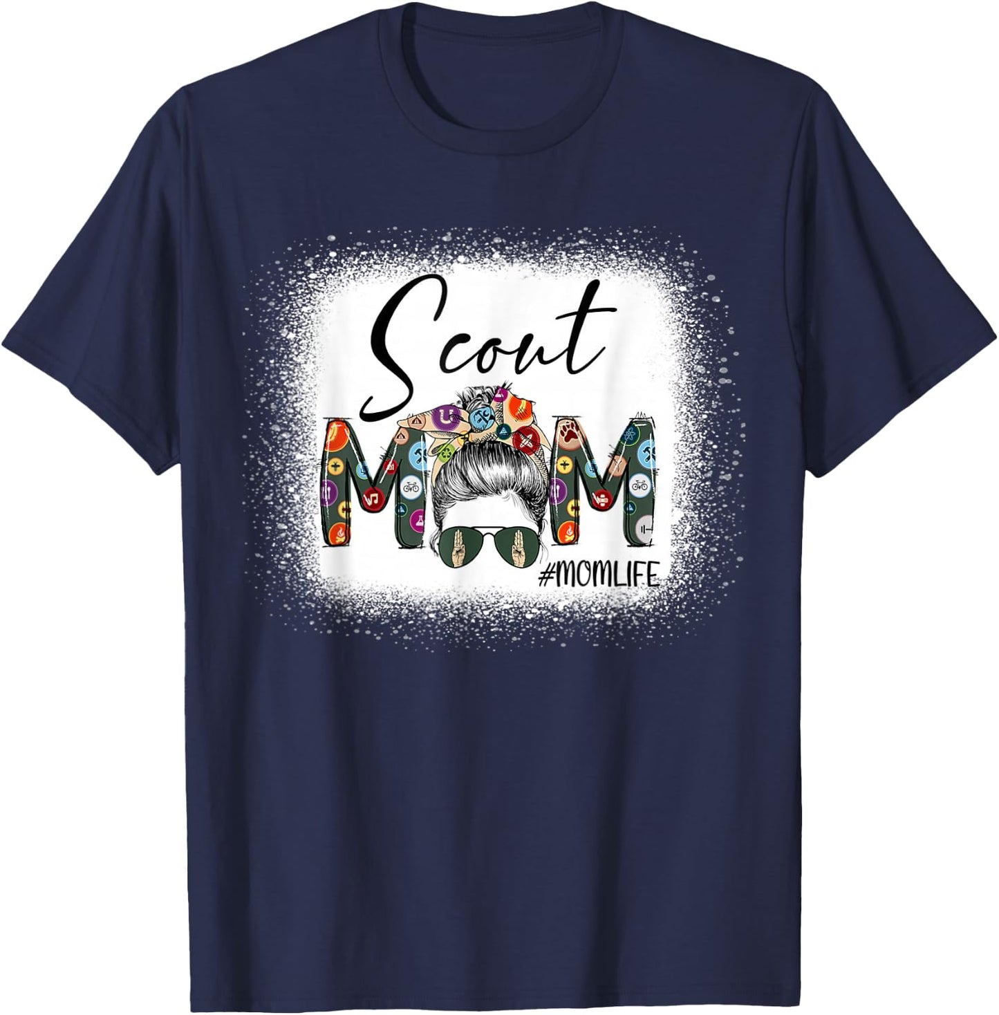Scouting Scout Mom Life Messy Bun Hair Bleached Mother's Day T-Shirt - T-Shirt | Navy