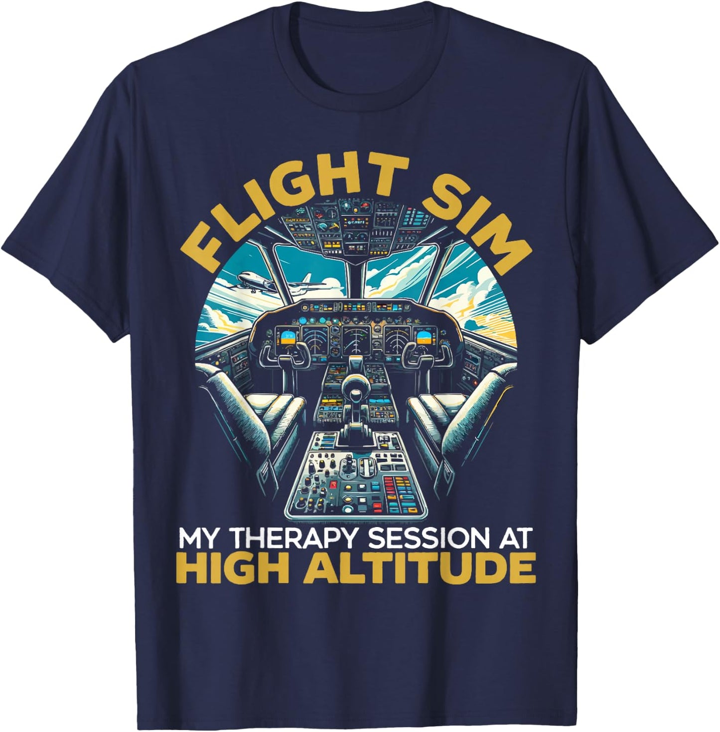 Flight Simulator Aviation Console Pilot Flight Simulation T-Shirt - T-Shirt | Navy