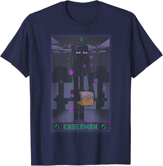 Minecraft Enderman Tarot - -Adults, Kids - Black - Short Sleeve - Cotton, Polyester - Size: Small T-Shirt - T-Shirt | Navy
