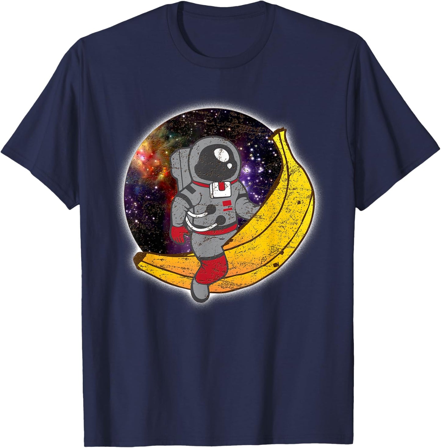 Funny Space Moon Astronaut Rides on a Banana in Space Gift T-Shirt - T-Shirt | Navy