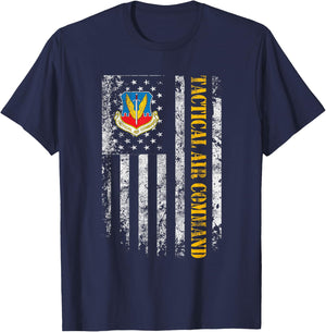 Proud Air Force Tactical Air Command Veteran Vintage US Flag T-Shirt - T-Shirt | Navy