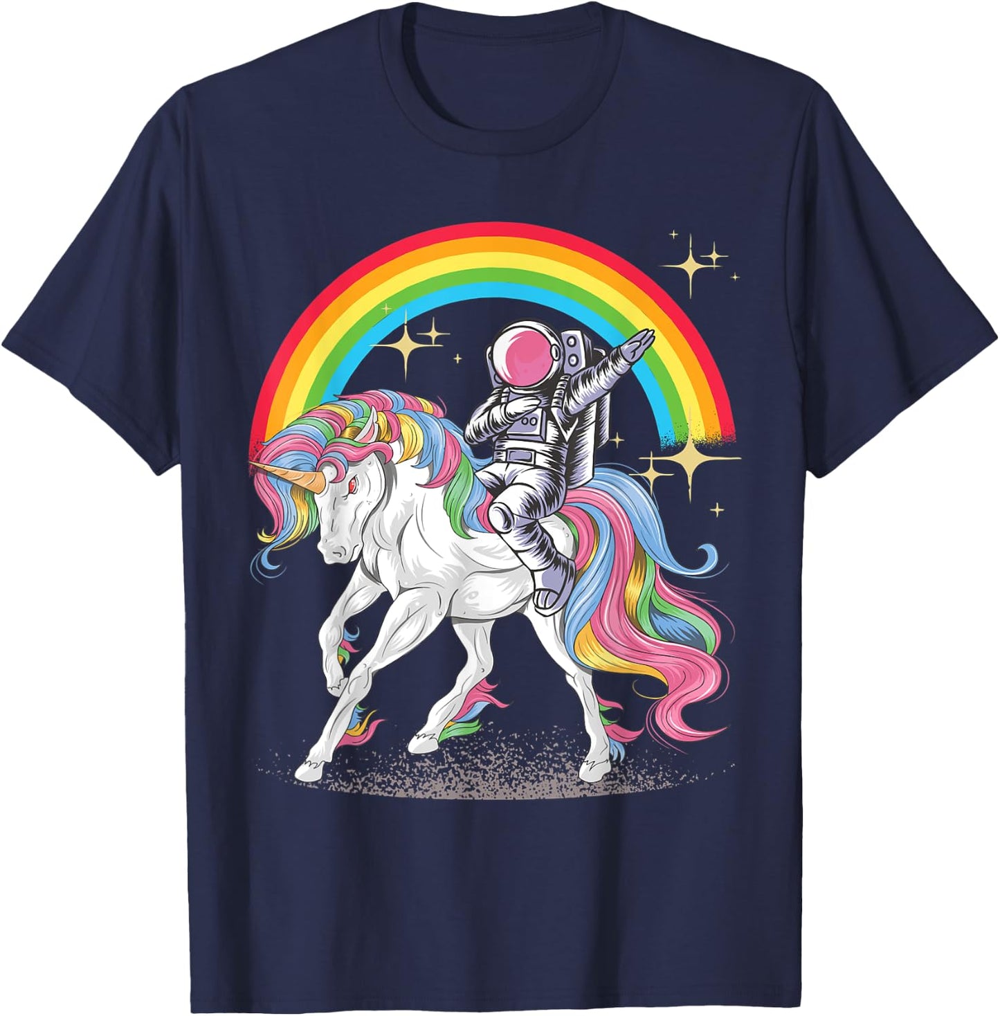Dabbing Astronaut riding Unicorn Rainbow T-Shirt - T-Shirt | Navy