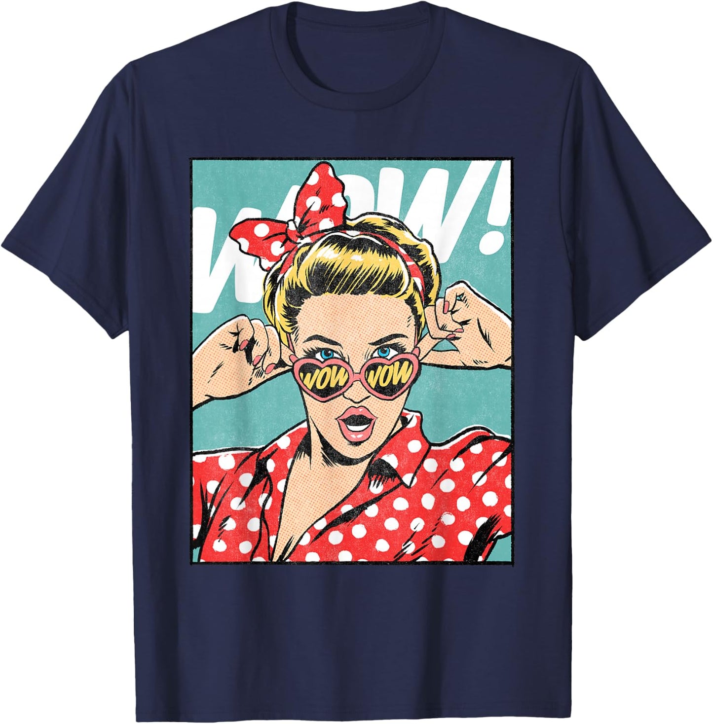 Wow Surprise Face Pop Art Comic Book Popular Culture Artist T-Shirt - T-Shirt | Navy