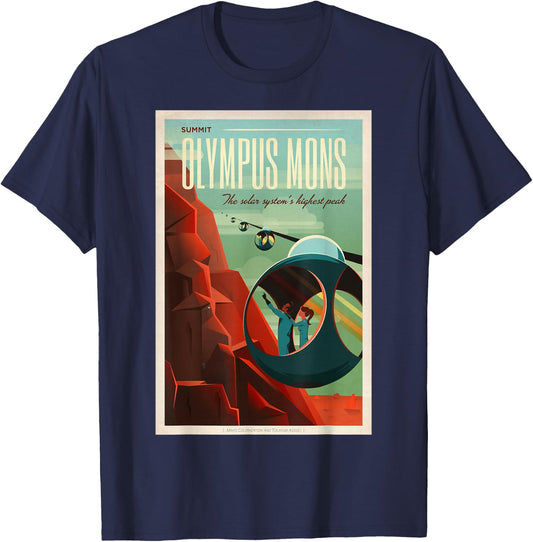 Olympus Mons Mars Colony Astronaut Exploration Retro Space T-Shirt - T-Shirt | Navy
