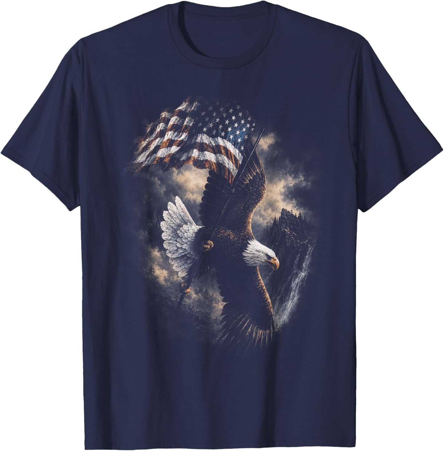 Bald Eagle Holding American Flag Vintage 90s Graphic Style T-Shirt - T-Shirt | Navy