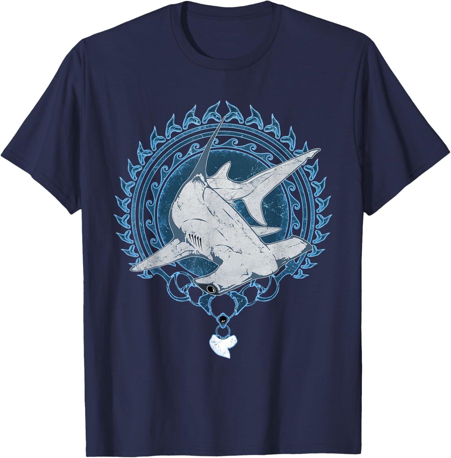 Hammerhead Shark Tooth Necklace Polynesian Tribal Tattoo T-Shirt - T-Shirt | Navy