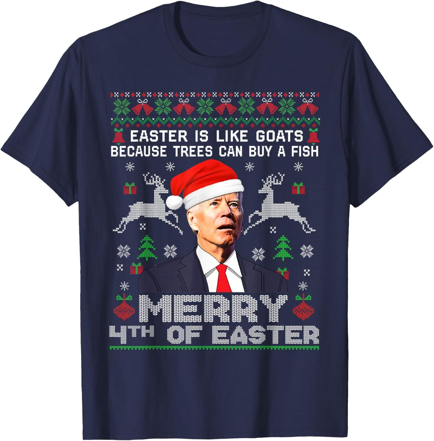 Merry 4th of Easter Funny Biden Ugly Christmas Sweater Men T-Shirt - T-Shirt | Navy