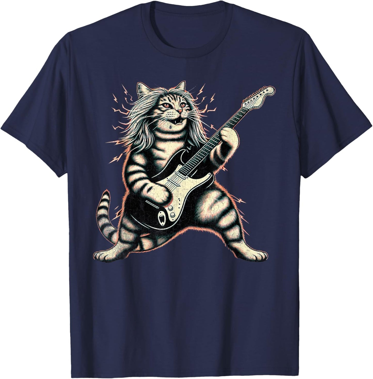 Funny Heavy Rock Band Cat Gifts Cat Mom Dad T-Shirt - T-Shirt | Navy