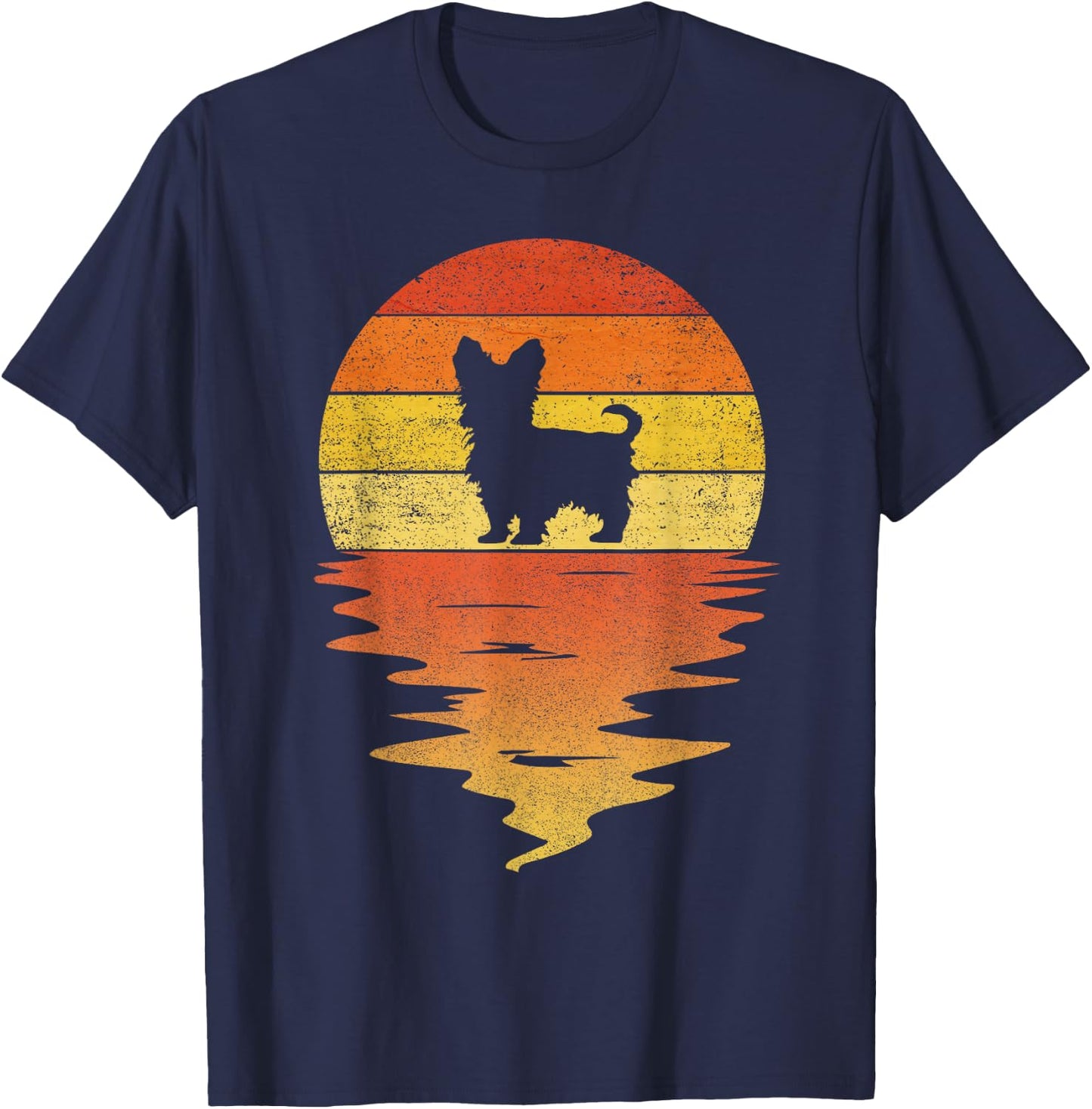 Yorkie Shirt 70s Vintage Retro Sunset Yorkie T-Shirt - T-Shirt | Navy