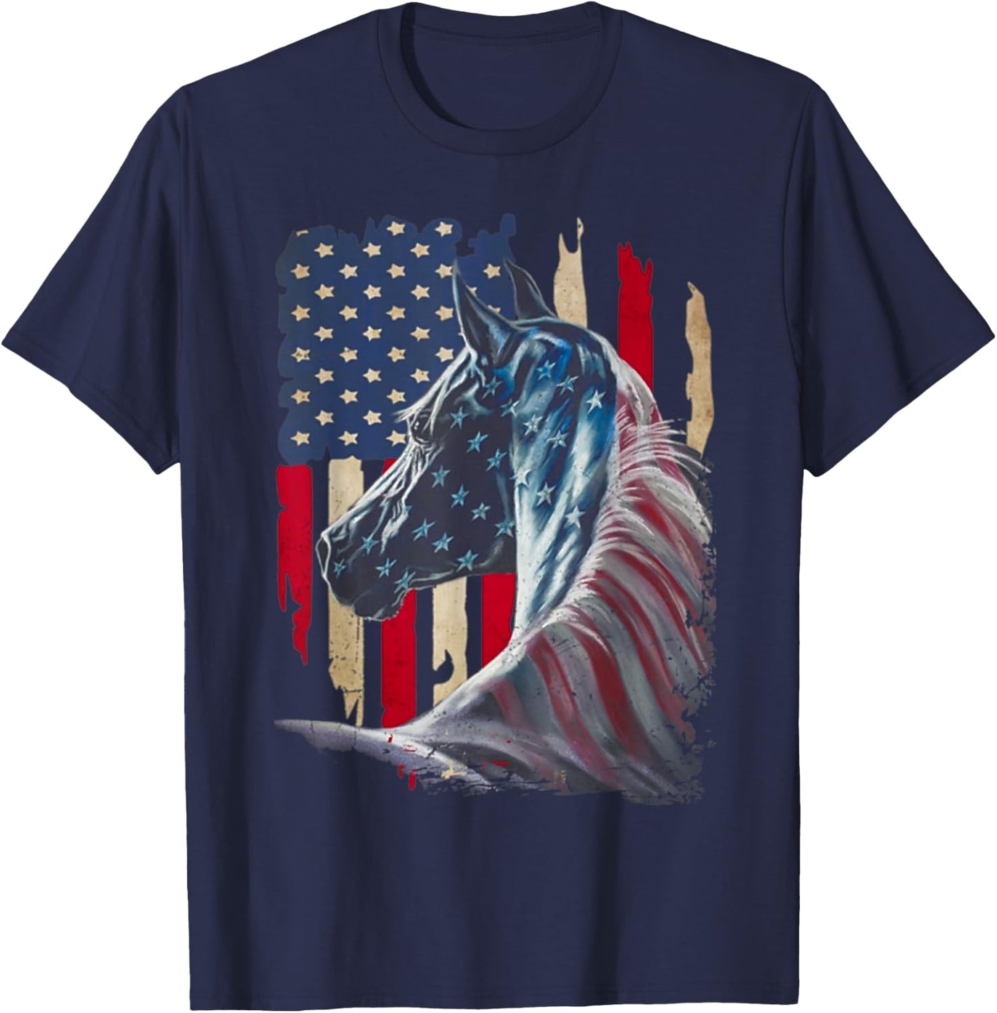 Horses America Flag 4th of July Independence day Women Men T-Shirt - T-Shirt | Navy