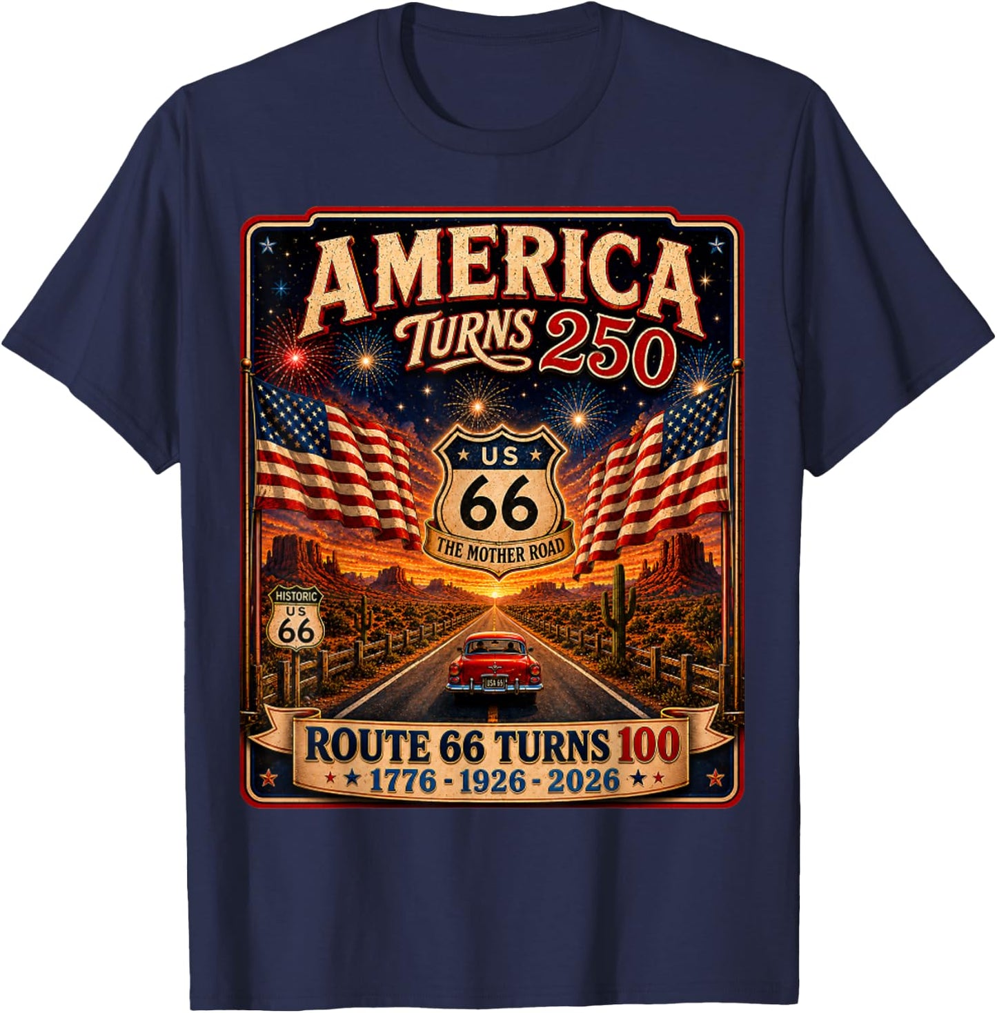 Vintage USA 250 US Highway 66 Road Anniversary T-Shirt - T-Shirt | Navy