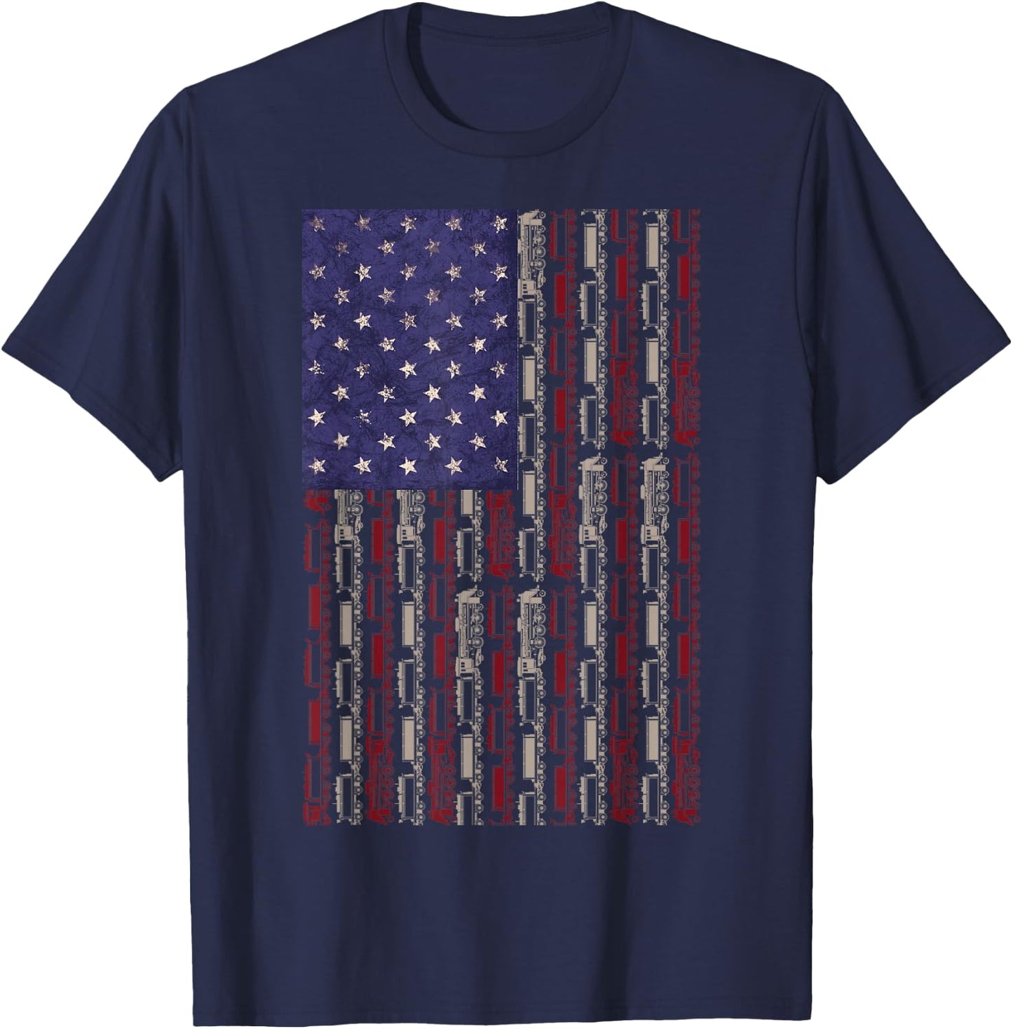 American Flag Railroad Train 4th of July Engine Driver T-Shirt - T-Shirt | Navy