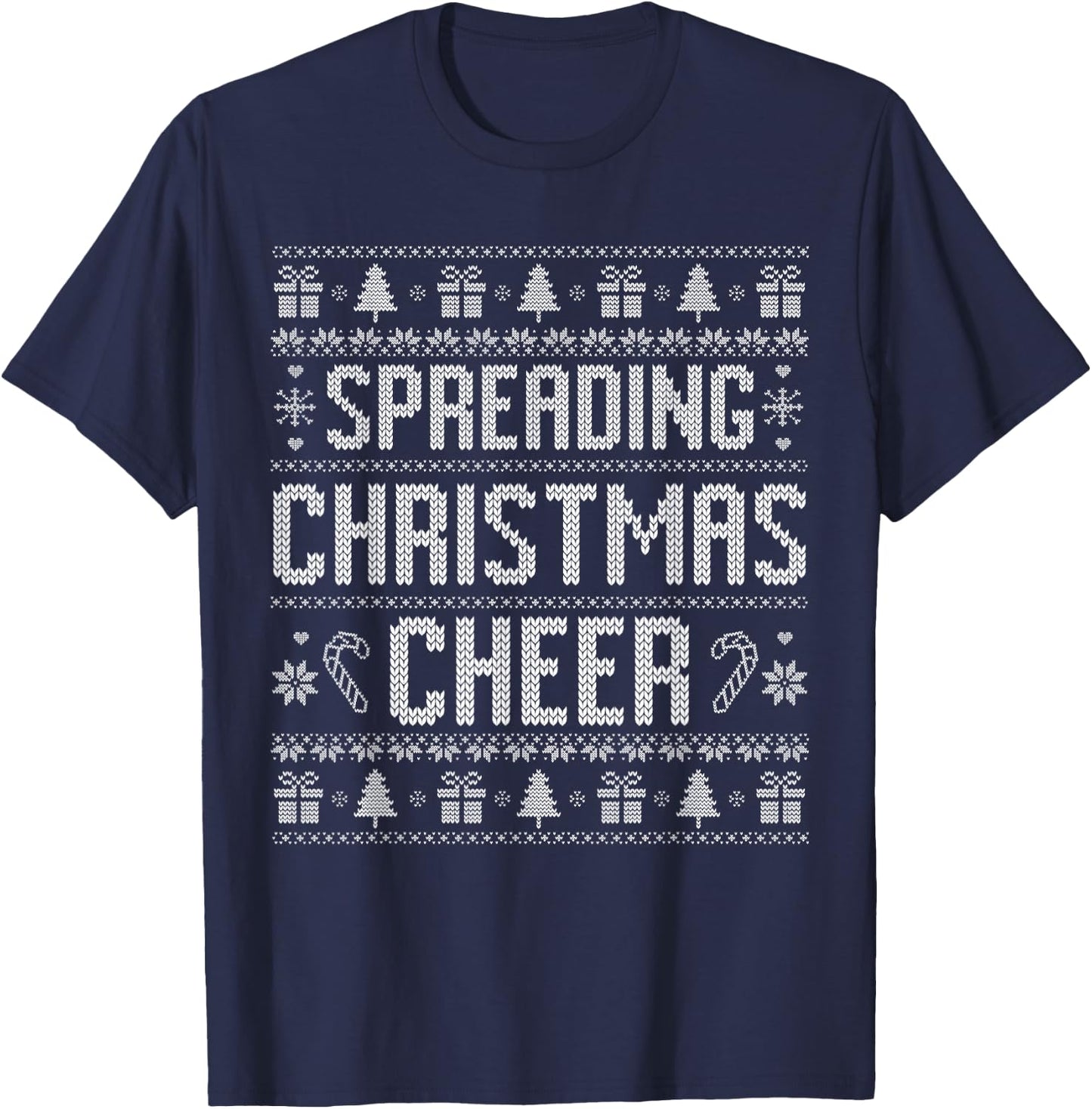 Funny Spreading Christmas Cheer Couples Ugly Sweater Pjs T-Shirt - T-Shirt | Navy