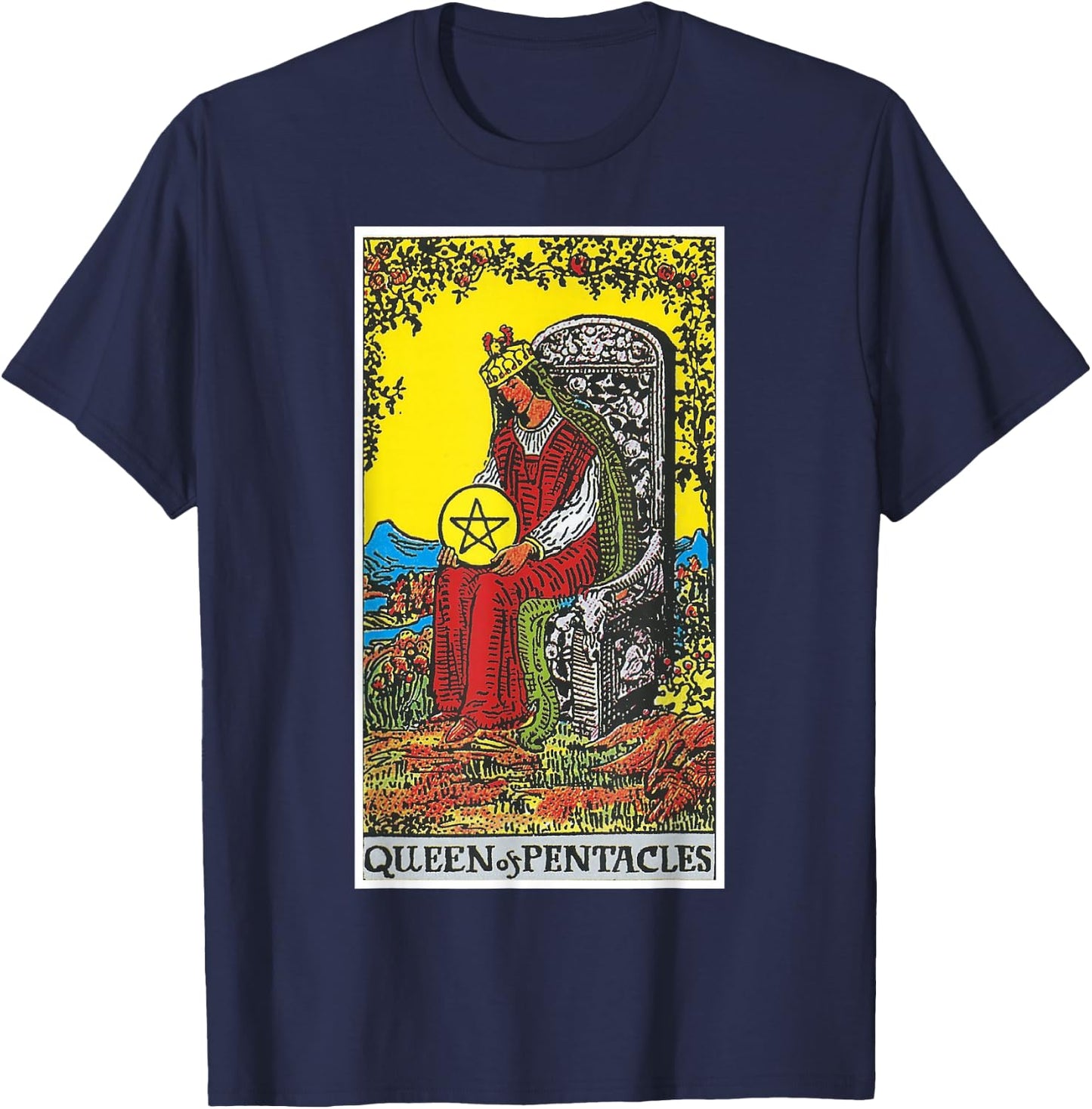 Queen Of Pentacles Tarot Card Occult Belief Divination Magic T-Shirt - T-Shirt | Navy