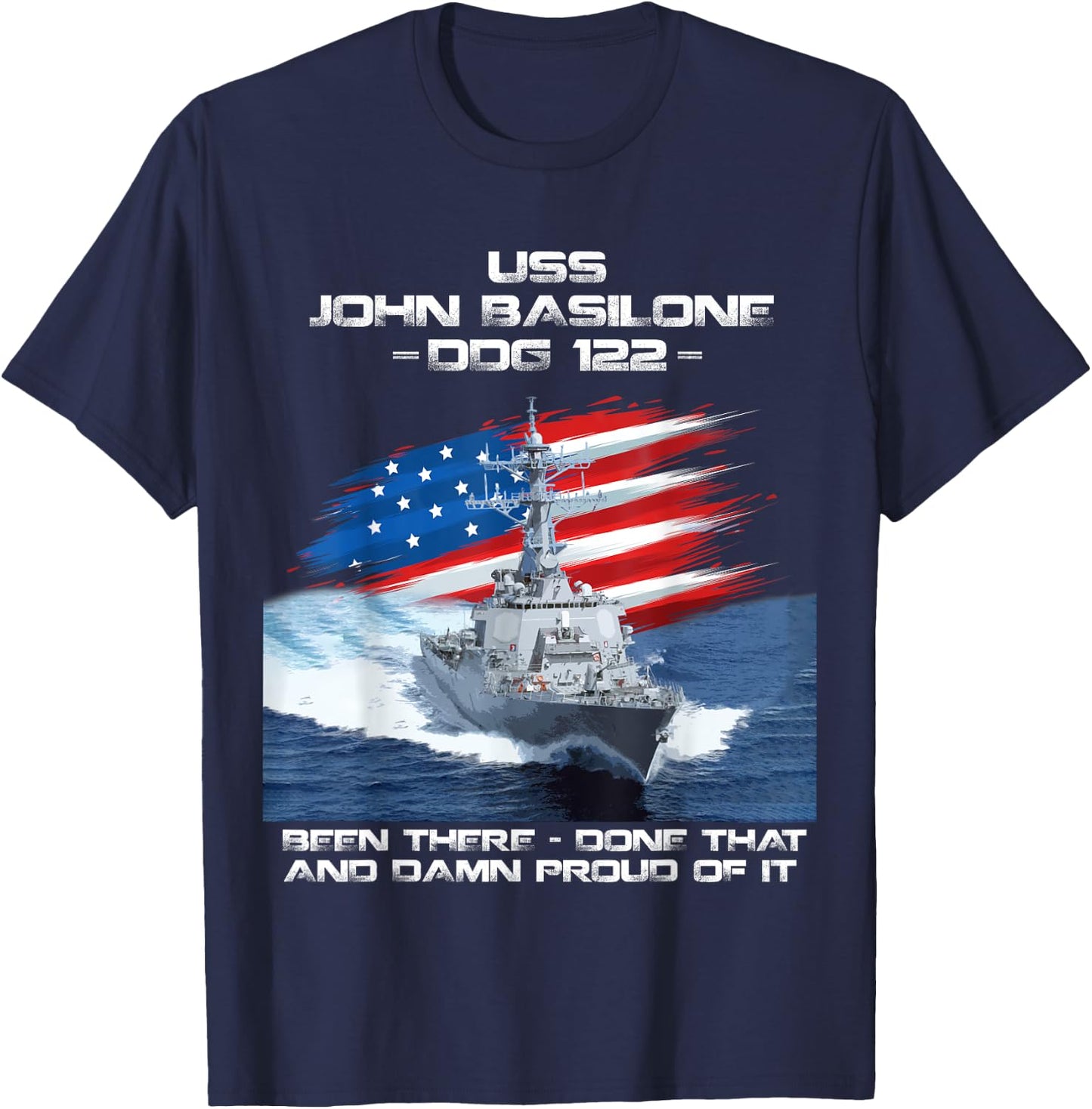 USS John Basilone DDG-122 Destroyer Ship USA Flag Veteran T-Shirt - T-Shirt | Navy