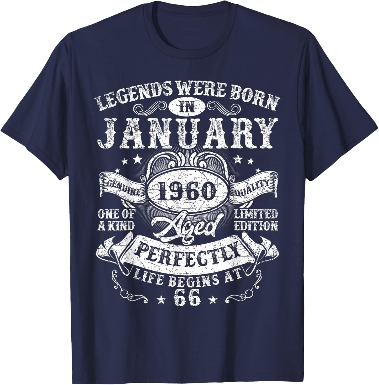 Legends were Born in January 1960 Vintage 66th Birthday Men T-Shirt - T-Shirt | Navy