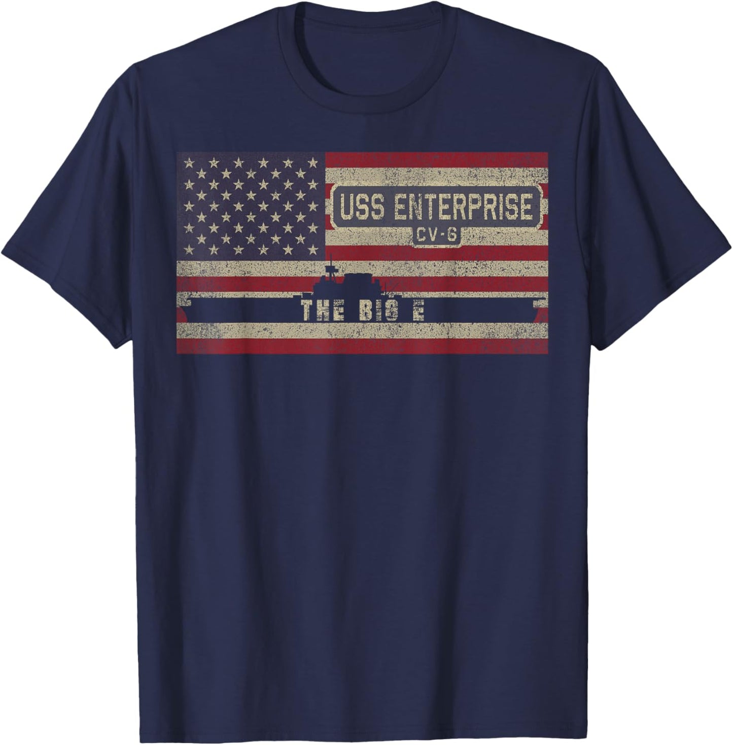 USS Enterprise CV-6 WW2 Aircraft Carrier USA American Flag T-Shirt - T-Shirt | Navy