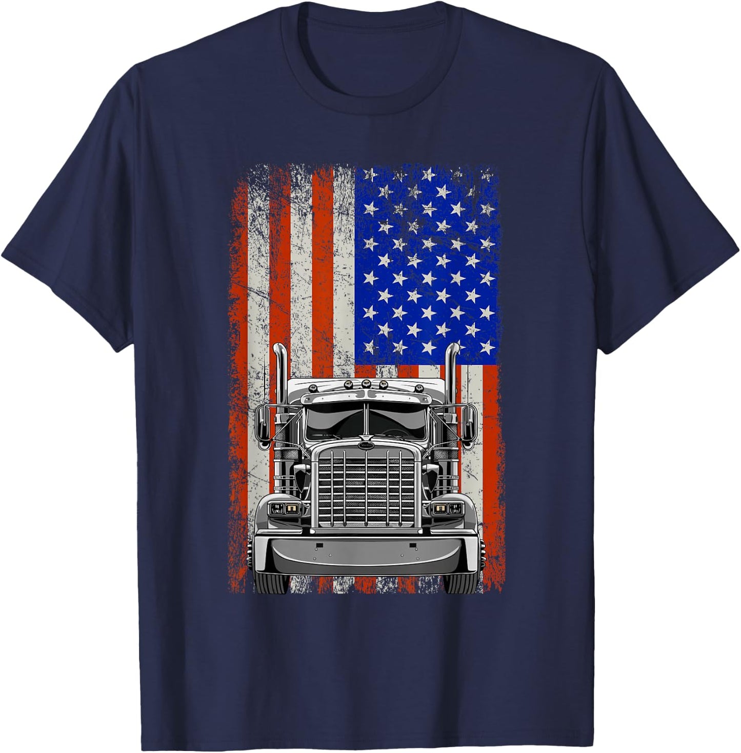 US American Flag Semi Truck Driver T-Shirt - T-Shirt | Navy