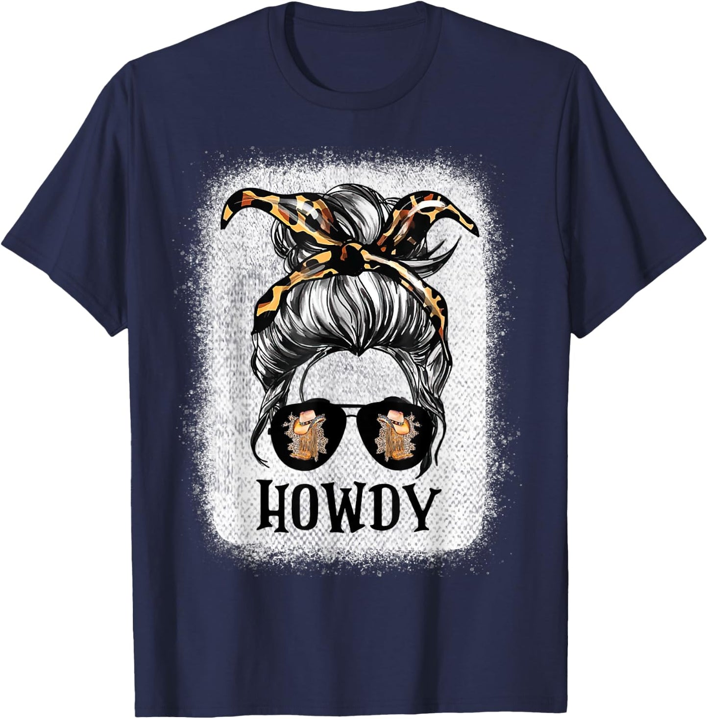 Messy Bun Hat Howdy Rodeo Western Country Southern Cowgirl T-Shirt - T-Shirt | Navy