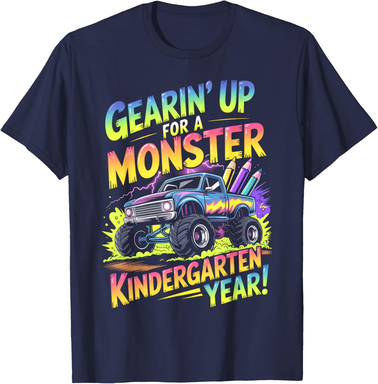 Back to School Kindergarten Monster Truck First Day Boys T-Shirt - T-Shirt | Navy