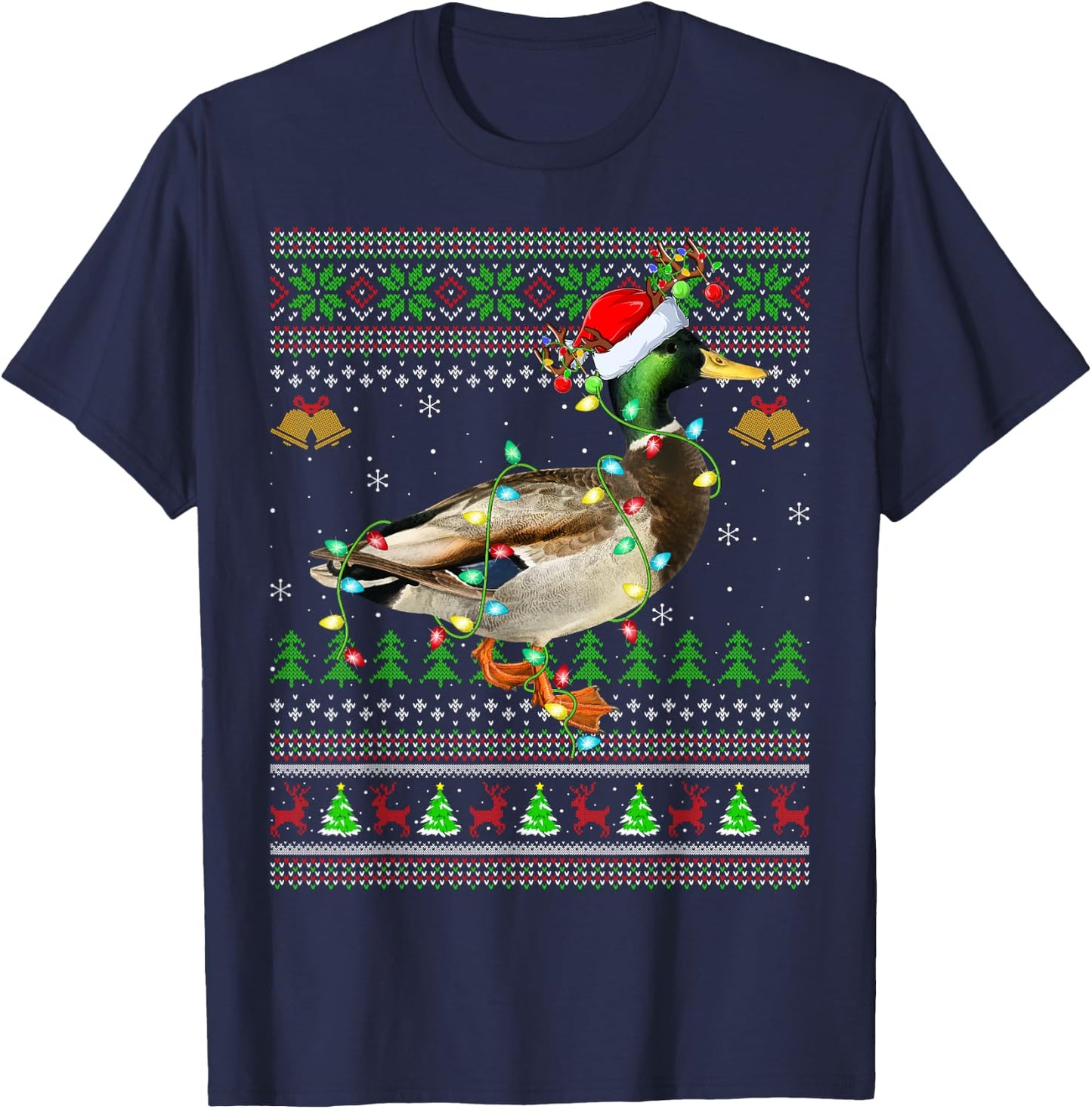Mallard Bird Lover Xmas Santa Mallard Ugly Christmas T-Shirt - T-Shirt | Navy