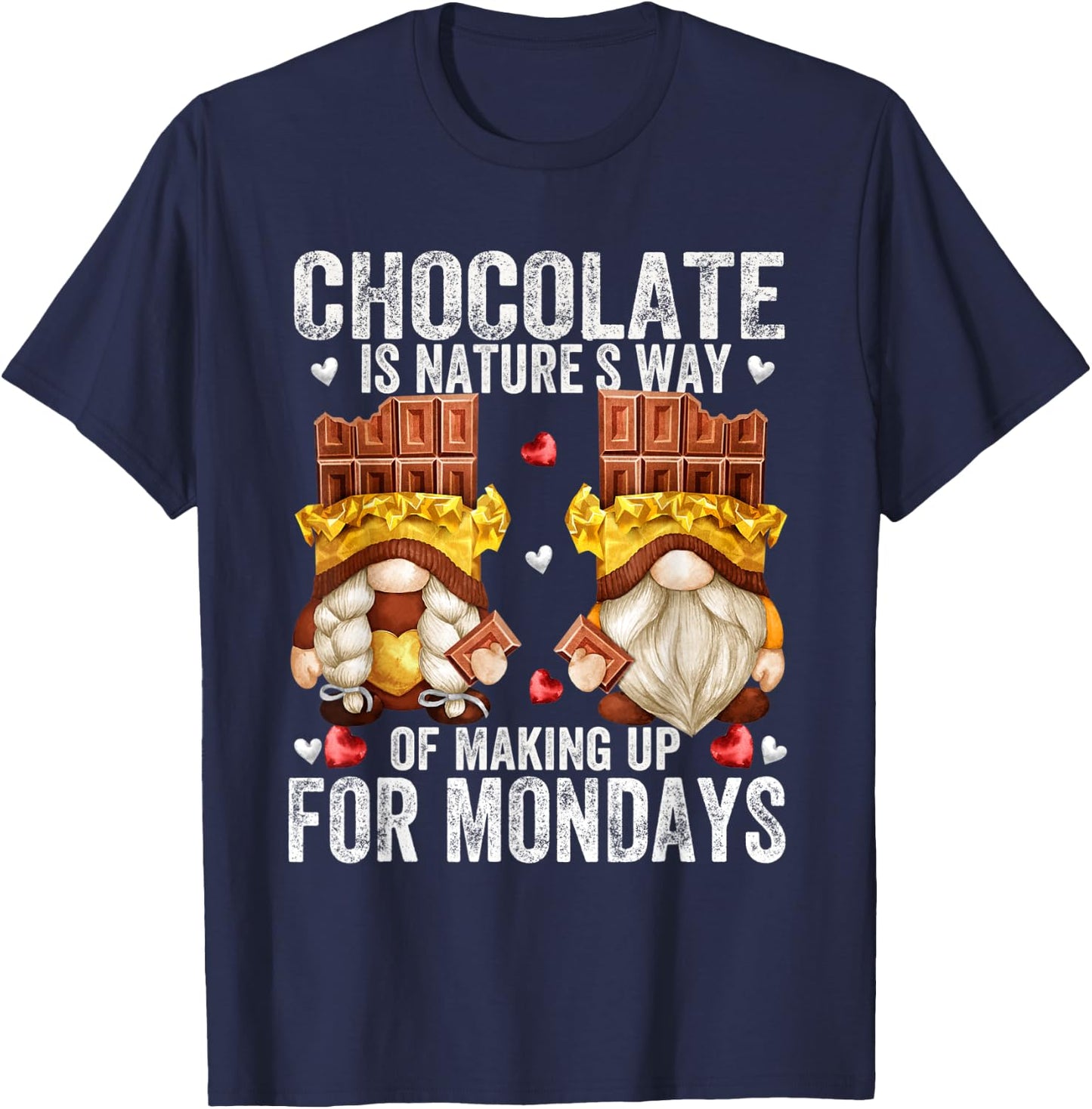 Funny Monday Gnomes And Men Brown Chocolate T-Shirt - T-Shirt | Navy