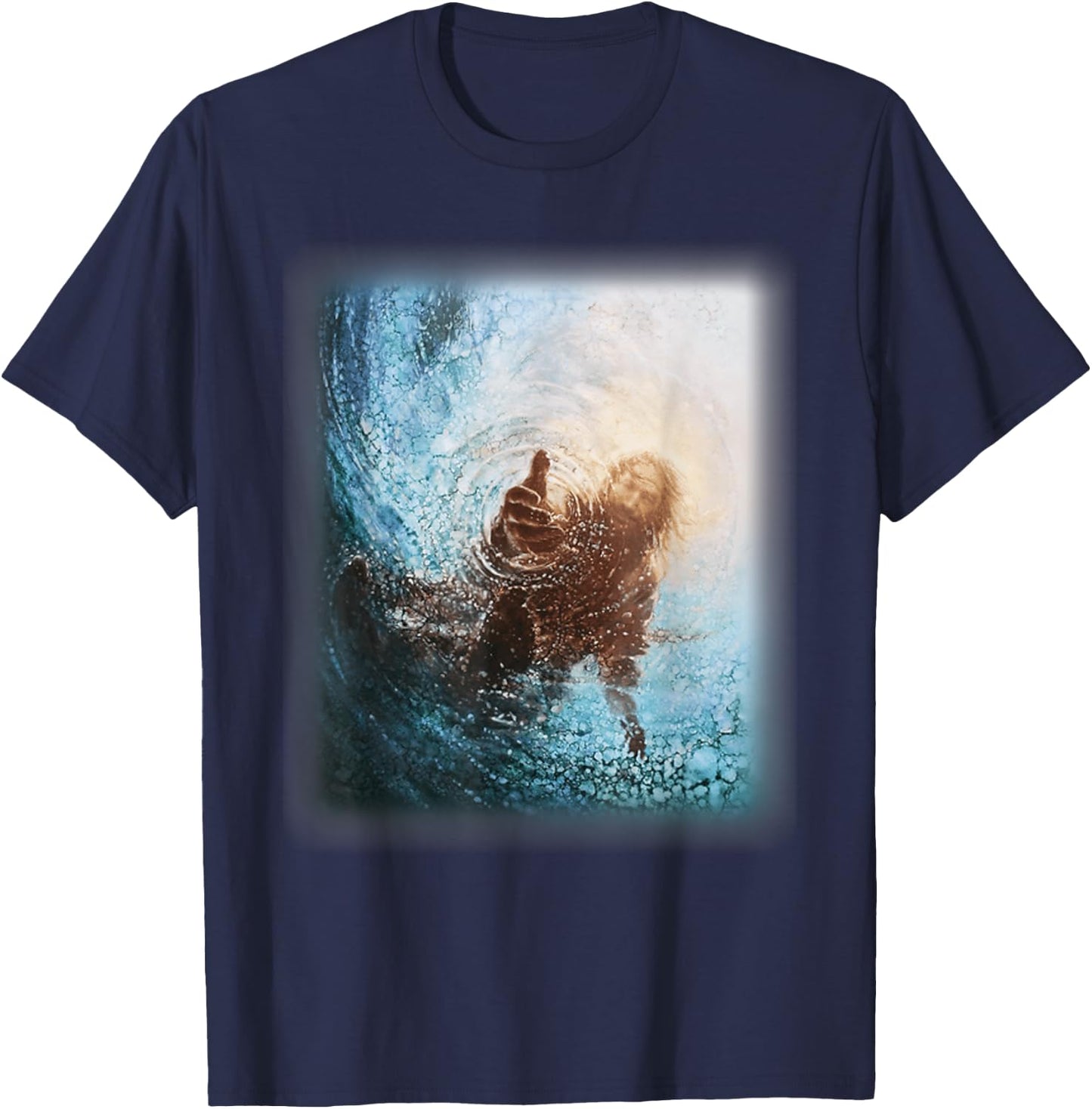 The Hand God Jesus in Water, Jesus Lover T-Shirt - T-Shirt | Navy