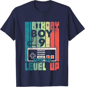 Kids Birthday Boy 9 Time to Level Up 9 Birthday Boy Level Up T-Shirt - T-Shirt | Navy