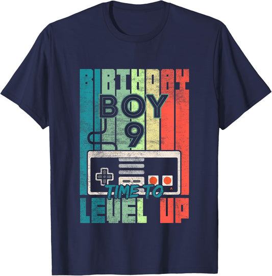 Kids Birthday Boy 9 Time to Level Up 9 Birthday Boy Level Up T-Shirt - T-Shirt | Navy