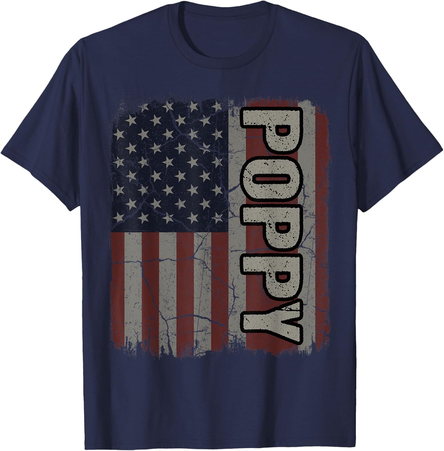 Poppy American Flag Vintage Father's Day 4th of July Gift T-Shirt - T-Shirt | Navy