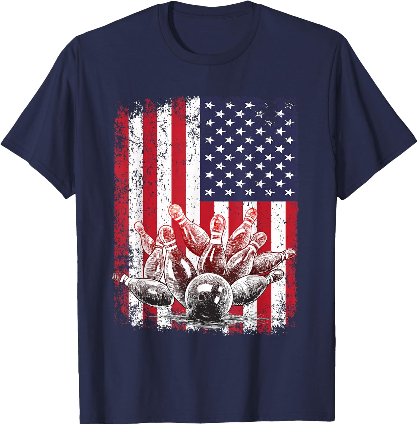 American Flag Bowling Bowler Patriotic Gifts Women T-Shirt - T-Shirt | Navy