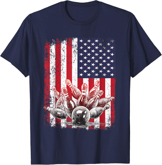 American Flag Bowling Bowler Patriotic Gifts Women T-Shirt - T-Shirt | Navy