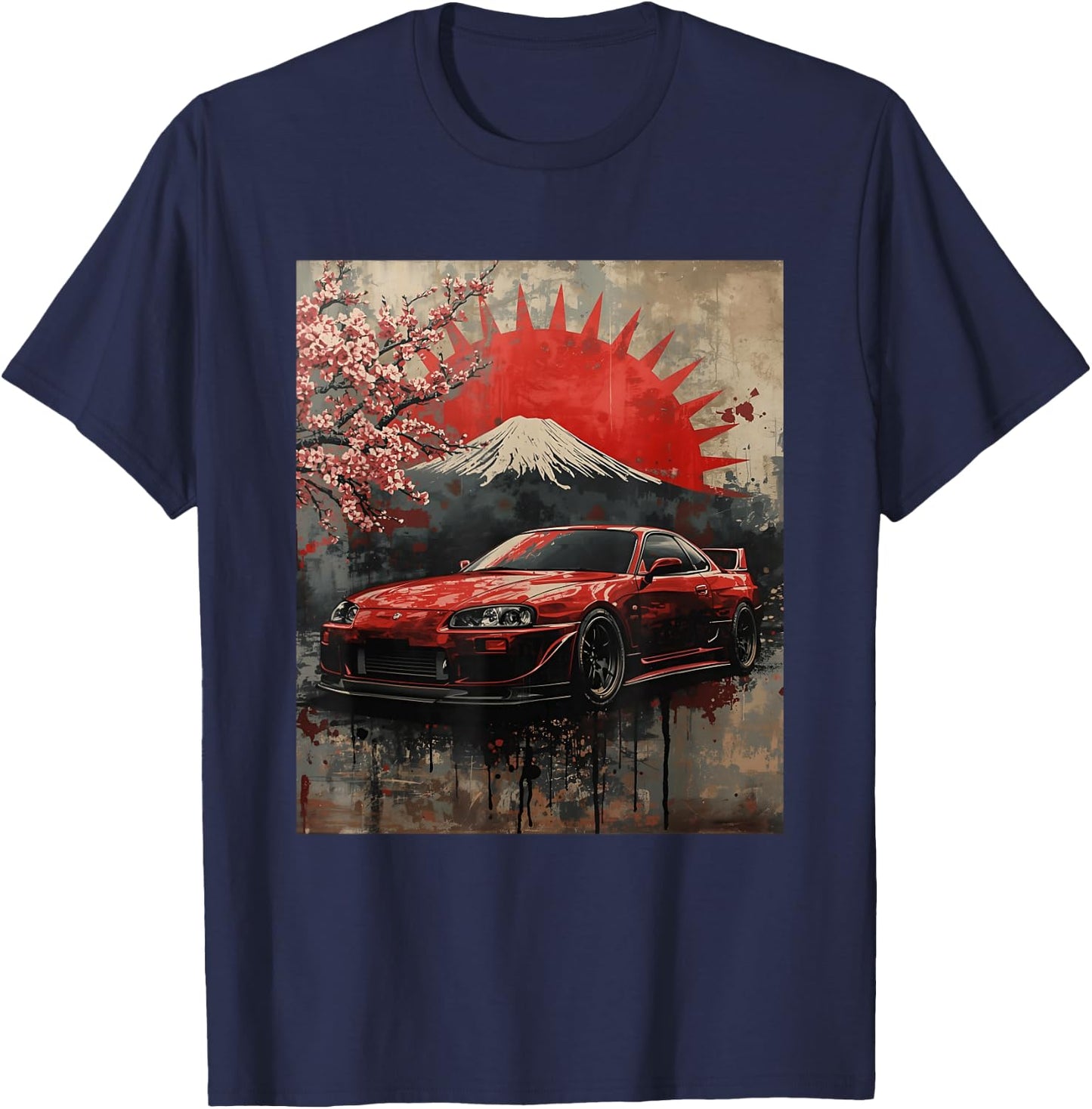 JDM Drift Race Car Sakura Blossom Rising Sun Japanese Art T-Shirt - T-Shirt | Navy