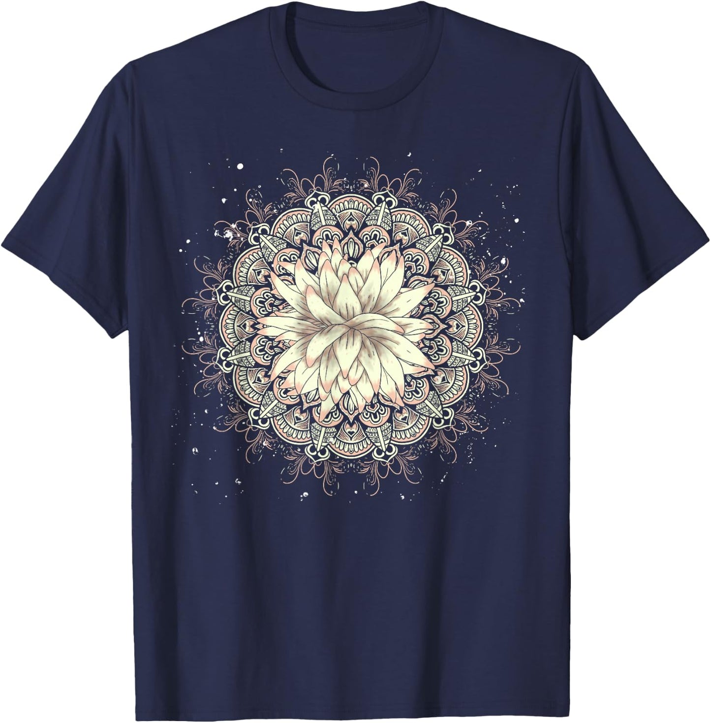 Buddhist Flower Blossom Prana Art Spiritual Lotus Mandala T-Shirt - T-Shirt | Navy