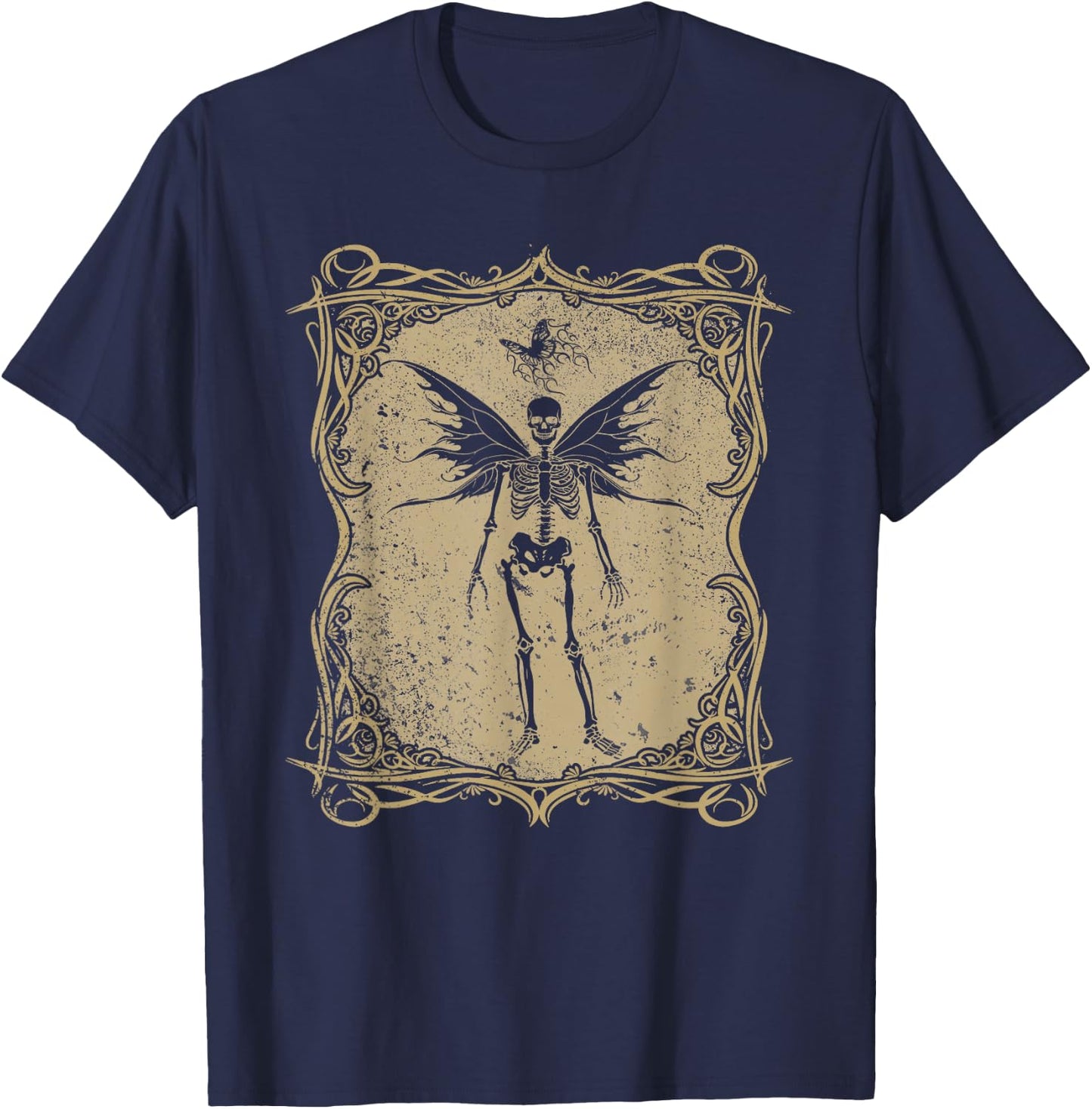 Fairy Grunge Aesthetic Butterfly Skeleton Fairycore Gothic T-Shirt - T-Shirt | Navy