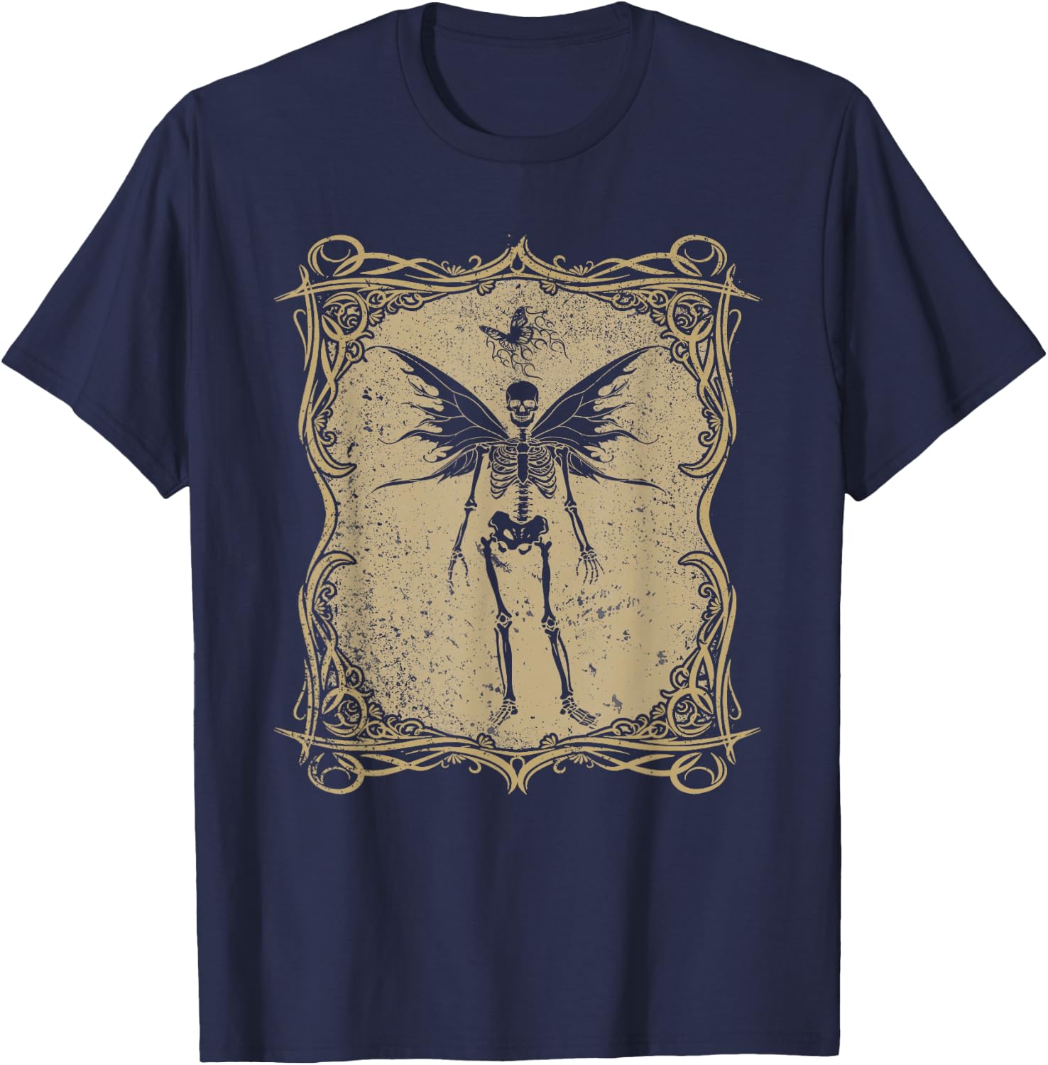 Fairy Grunge Aesthetic Butterfly Skeleton Fairycore Gothic T-Shirt - T-Shirt | Navy