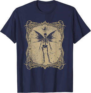 Fairy Grunge Aesthetic Butterfly Skeleton Fairycore Gothic T-Shirt - T-Shirt | Navy