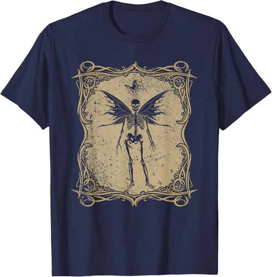 Fairy Grunge Aesthetic Butterfly Skeleton Fairycore Gothic T-Shirt - T-Shirt | Navy