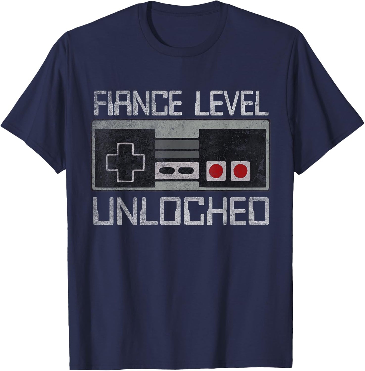 Leveled Up To Fiance Level Unlocked Newly Just Engaged Gamer T-Shirt - T-Shirt | Navy