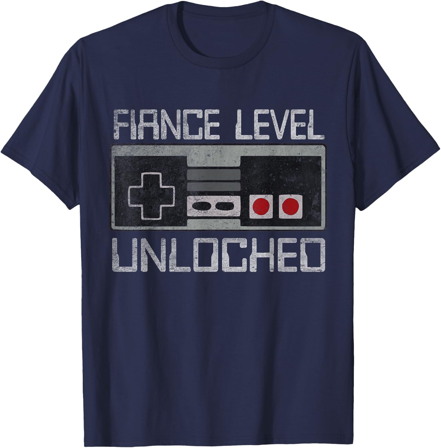 Leveled Up To Fiance Level Unlocked Newly Just Engaged Gamer T-Shirt - T-Shirt | Navy